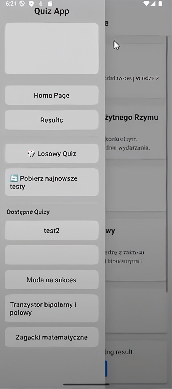 Quiz App — lista testów