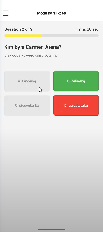 QuizScreen — pytanie z timerem