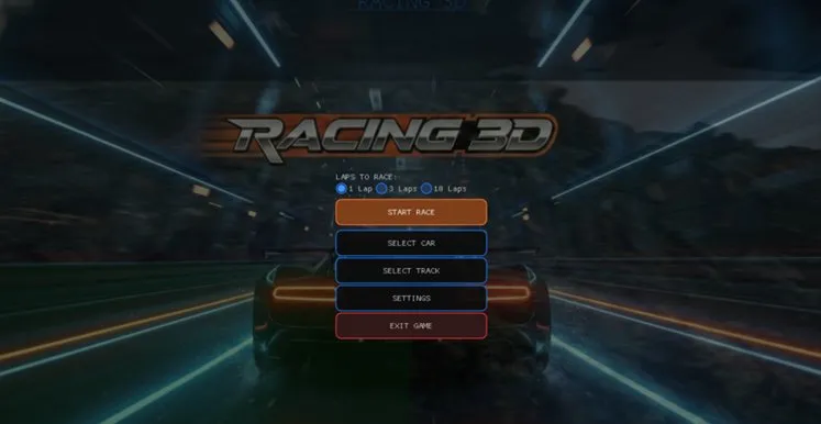 Racing 3D — menu główne
